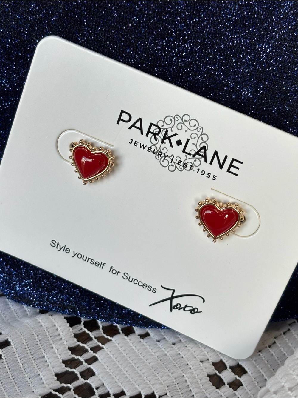 Park Lane Heartbreaker Red Heart Stud Earrings - Gold Trim Cute 3/8” diameter